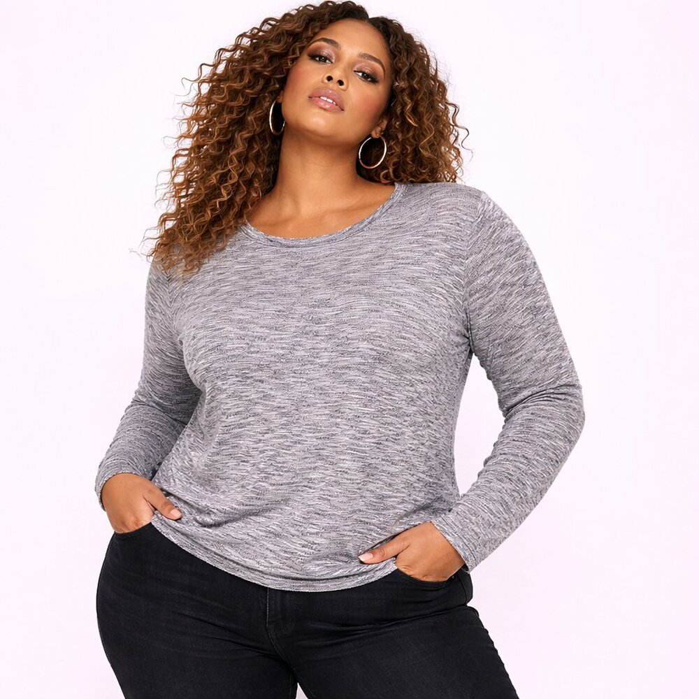 P.O.C Gray Marled Long Sleeve Knit Sweater Top Women’s Size M Casual Lightweight